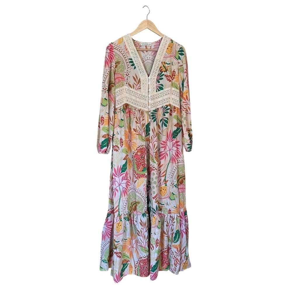 Rusttydustty Lace Trim Floral V Neck Maxi Dress 0X - Picture 2 of 14